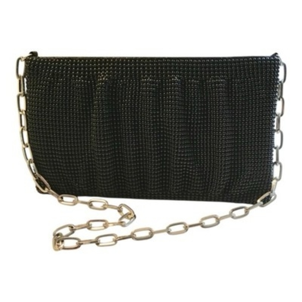 La Regale Black Beaded Purse Silver Chain Strap Evening Clutch Bag